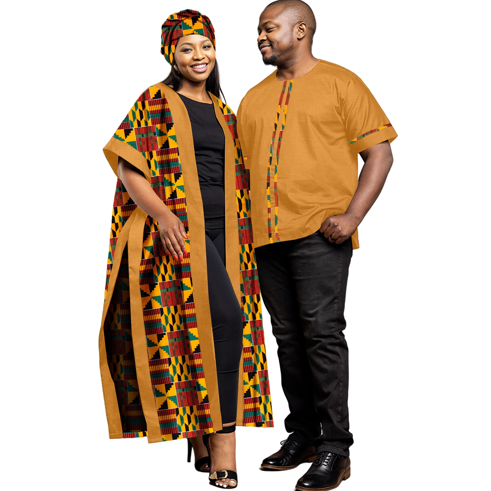 Tenues africaines pour couples femmes manteau imprimé longue veste Ankara et 2 pièces hommes Dashiki costumes