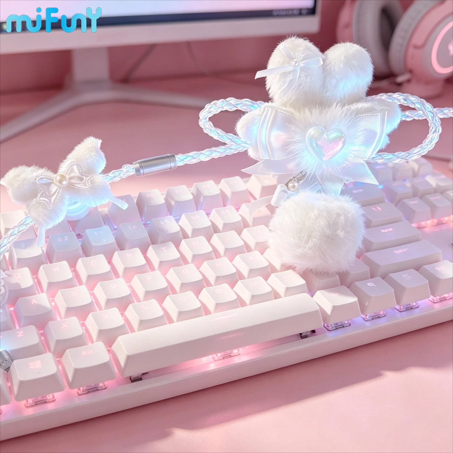 1.3m 8k Keyboard Cable Clavier Cute Keyboard Line Handmade Bow Tie USB Type-C Magnetic Keyboard Wire Decoration Pc Accessories