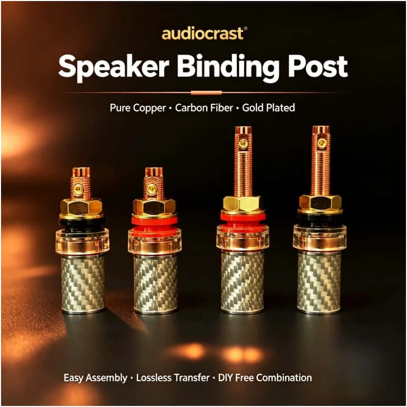 Audiocrast 4Pcs Rhodium Plated Pure Copper Carbon Fiber Speaker Binding Post HiFi Long Short Thread Amp Terminal