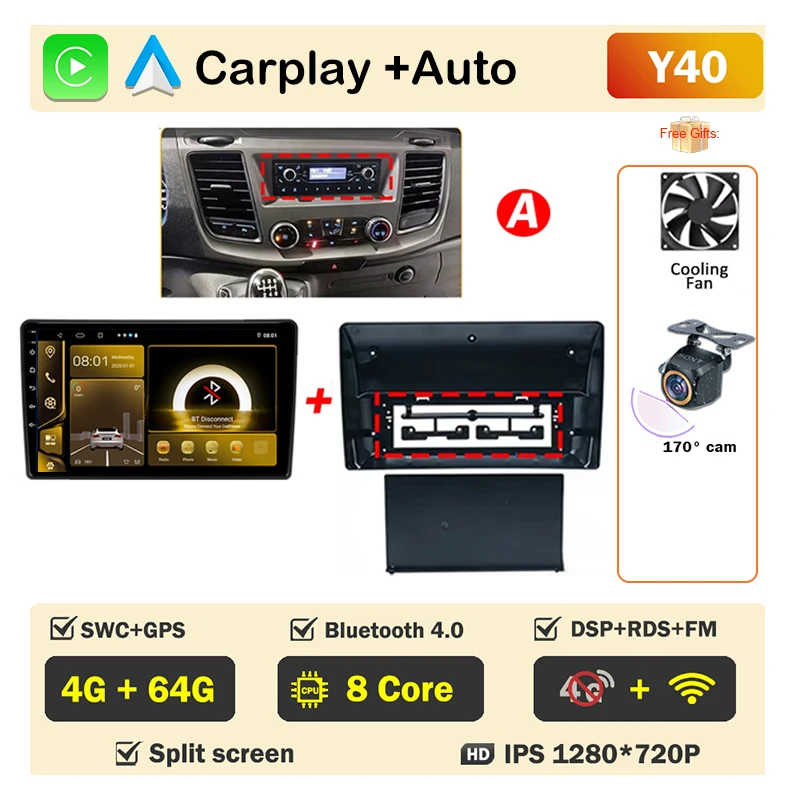 Auto Radio Android voor Ford Transit Custom 350 Transit V363 2020-2022 Multimedia Videospeler Navigatie GPS GEEN 2din Head Unit