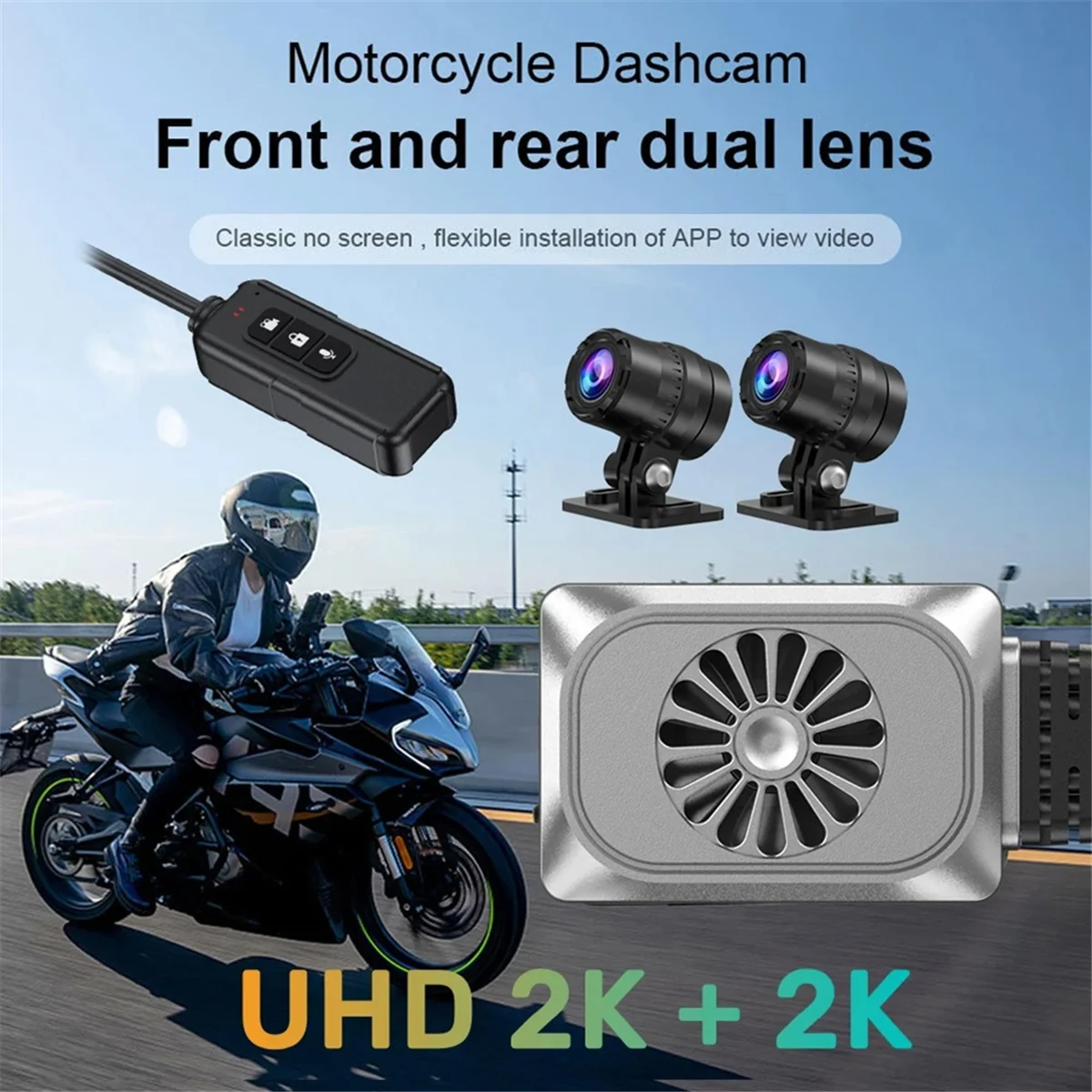 

HLES Motorcycle Camera WiFi No Screen Ultra HD 2K + 2K GPS Motocycle DVR 1440P Dual Lens Waterproof Moto Dash Cam Recorder