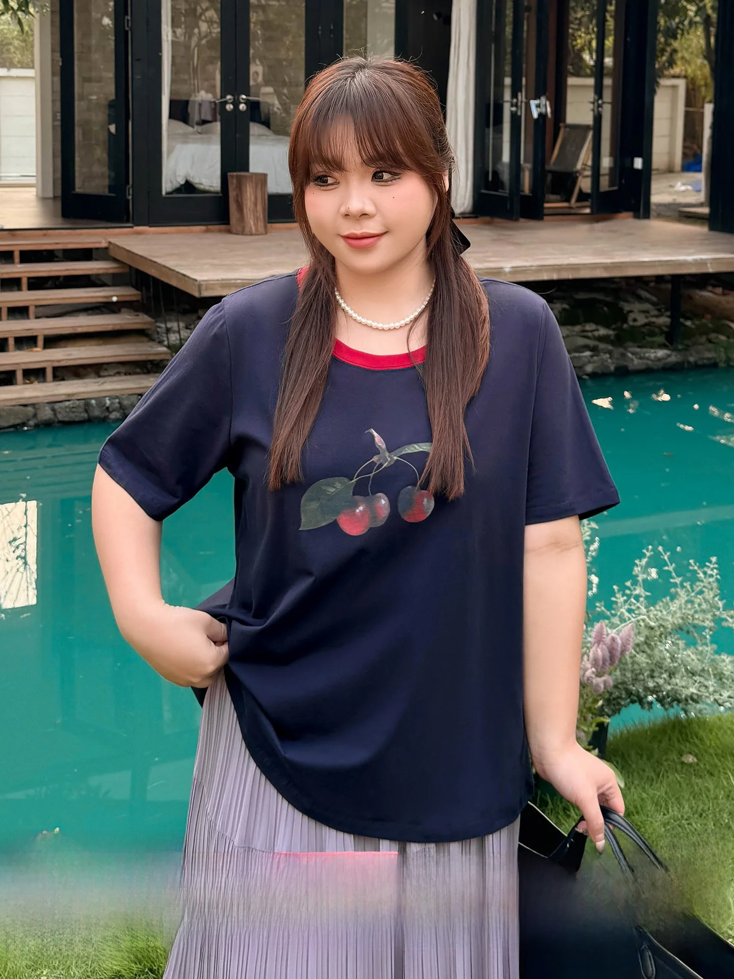 

plus Size Women's T-Shirt Cherry Print Casual Loose Short Sleeve Summer Top Comfortable Breathable Cotton Fashion for plus Size