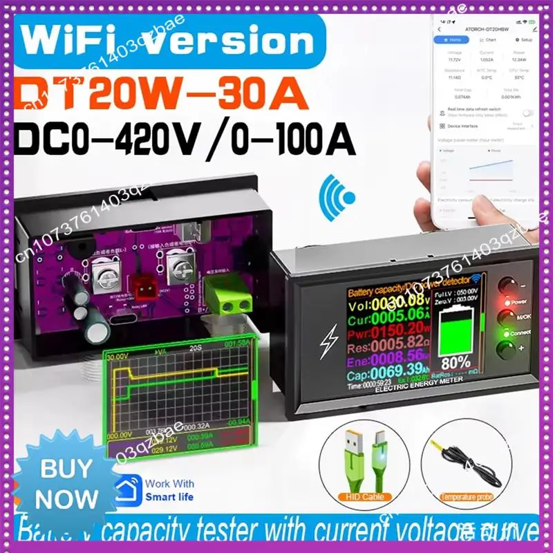 Hot Ltem Smart DT20W 0-420V Lithium-Batterie-Tester mit WLAN, 30A DC Coulomb Power Meter für Spannungs- und Kapazitätserkennung