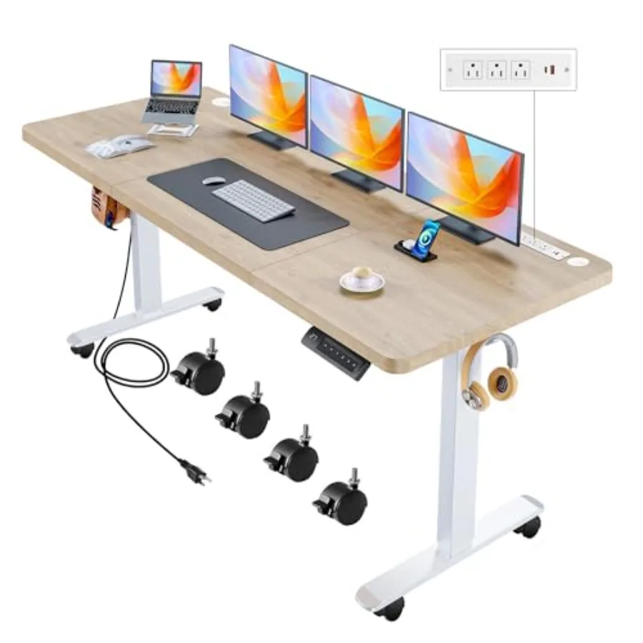 70.8'' x 27'' Electric Standing Desk Adjustable Height with Charging Station, Wheels, 2 USB Ports, 3 Power Outlets, 27''-46'' L
