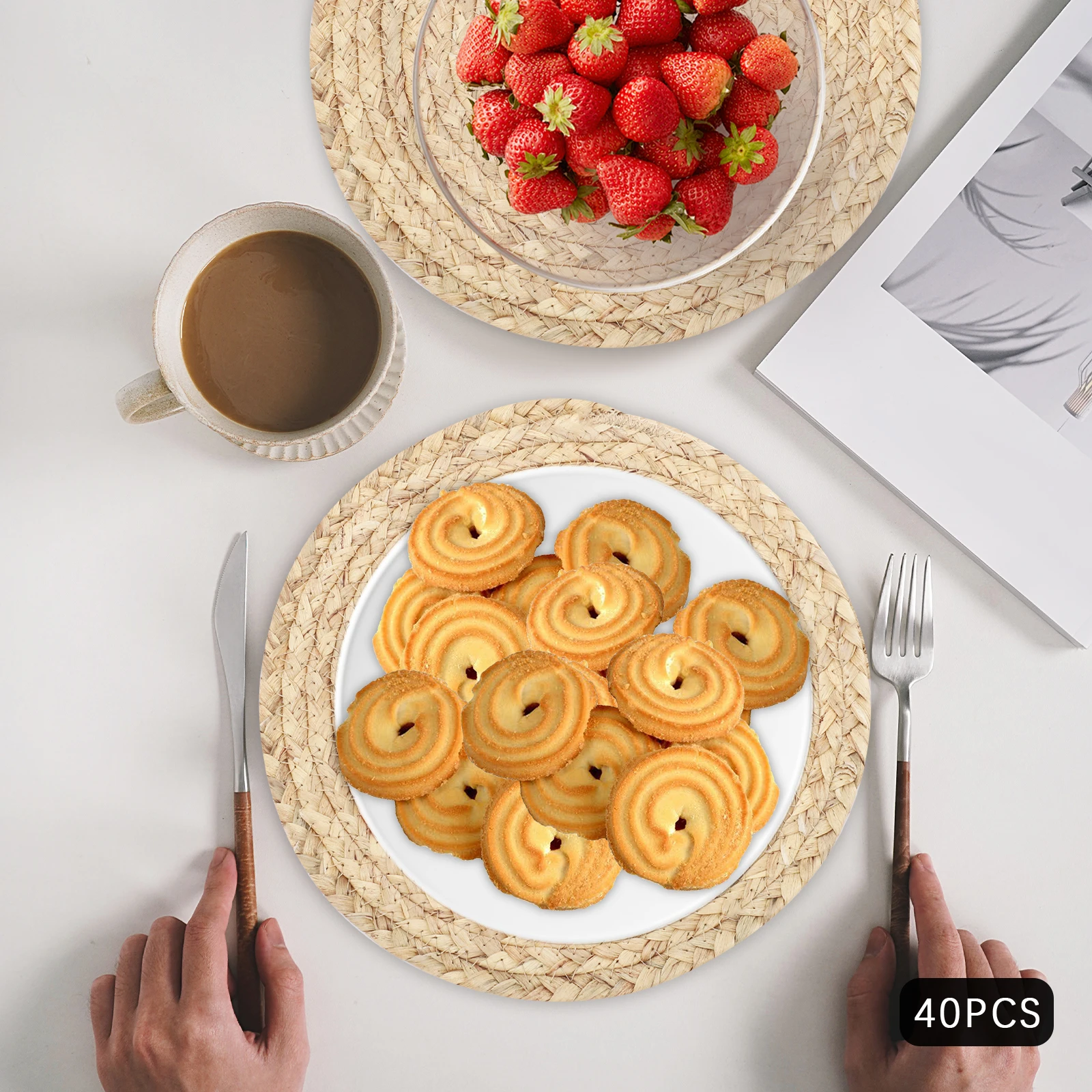 

40 Pieces Japanese Hand-woven Anti-scalding and Heat-insulating Dining Mat with A Diameter of 30cm