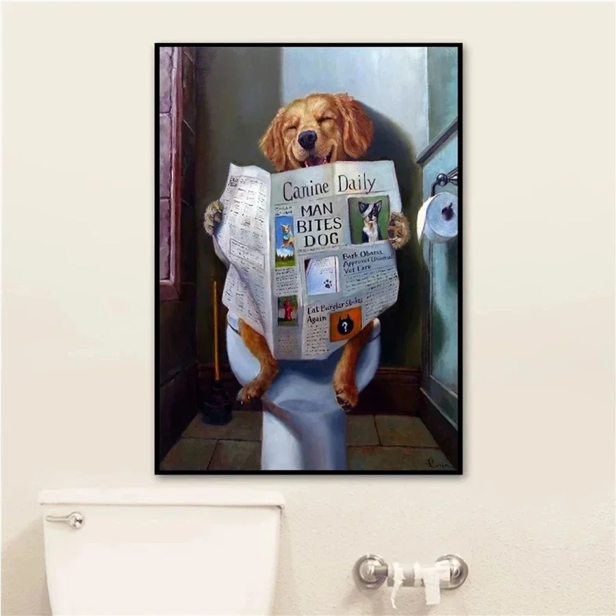 Classic Minimalist Wall Art Animals in Monkey Toilet Reading Newspaper HD Canvas Print Poster Toilet Bathroom Decoration