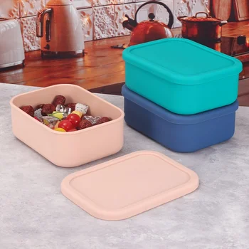 YONG HAO Silicone Bento Box Rectangle Leak-Proof Lunch Container Microwave Safe Portable…