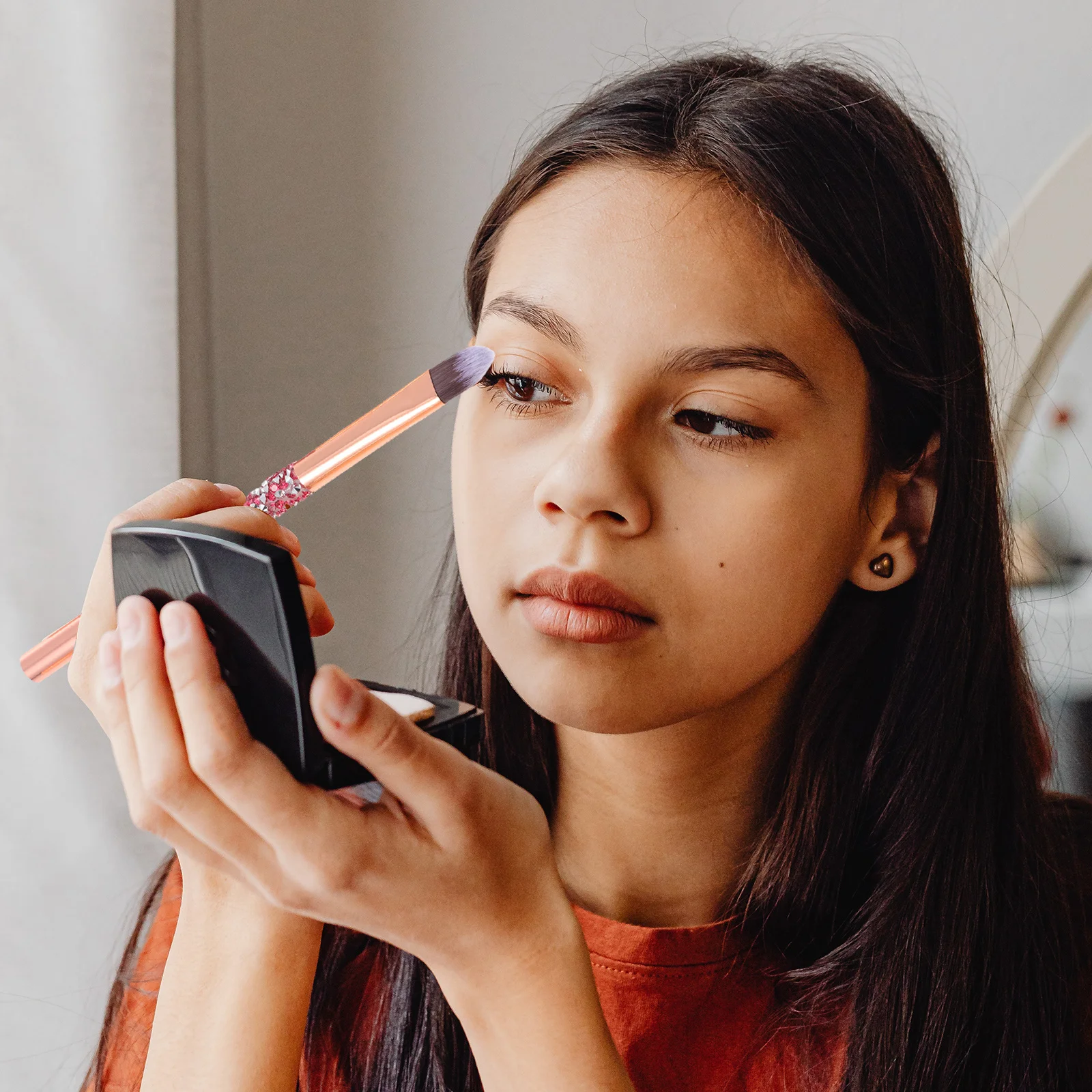 1 set di pennelli per trucco con diamanti, manico in strass, setole morbide in fibra artificiale, portatili per fard viso, ombretto, polvere sciolta