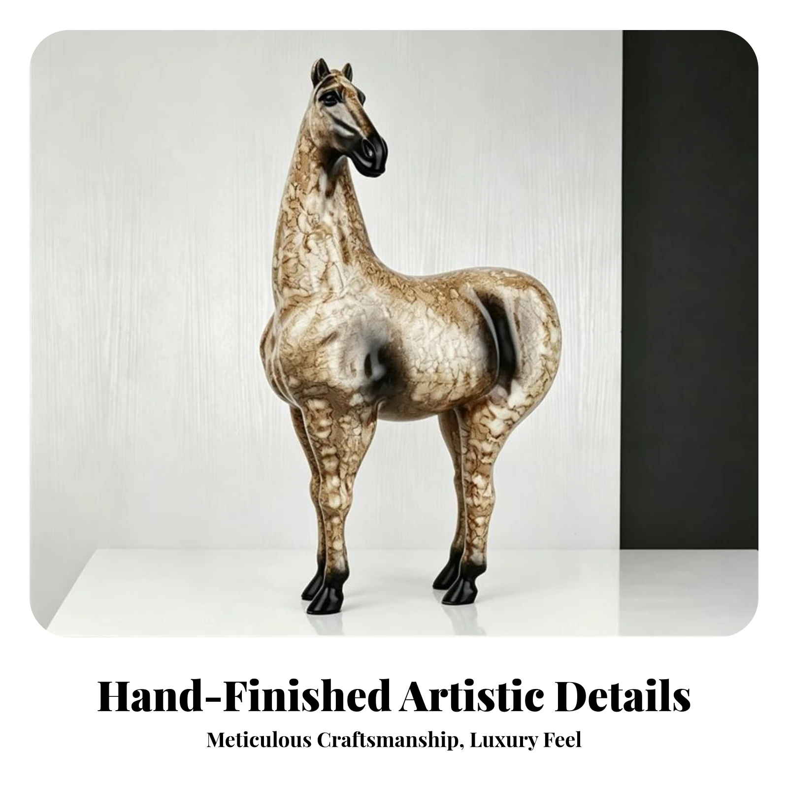Long Legs Home Decoration Hand Finished Marbled Resin Horse Sculpture Standing Horse Figurine