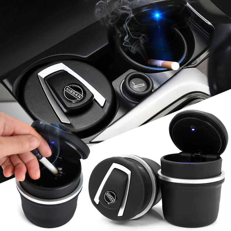 Portable LED Automatic Blue Light Indicator Ashtray Car Accessories For Nismo Nissan Emblem R34 GTR Tiida Wheel Center Caps
