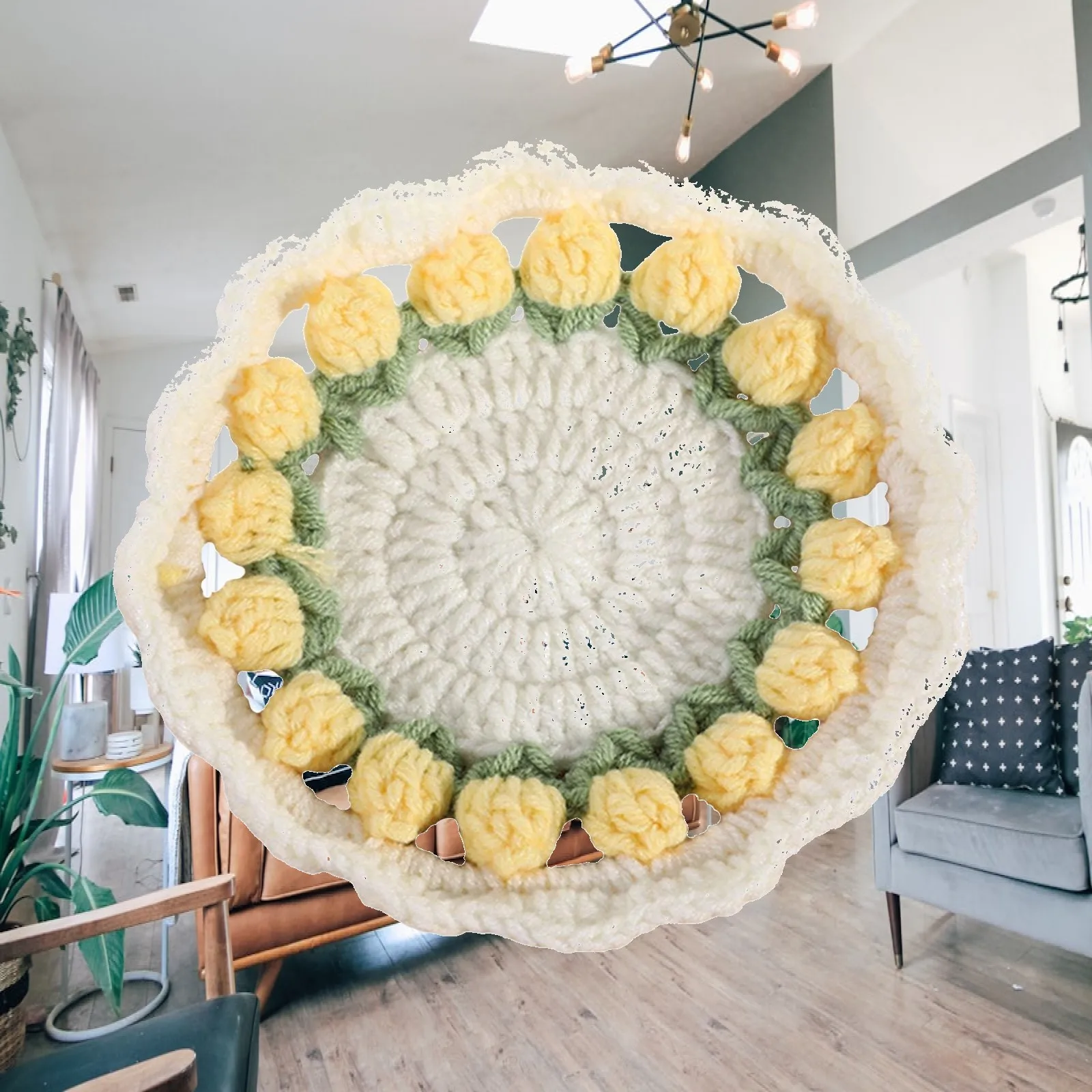 Flower Blanket Coaster DIY Craft Finished Decor Retro Design Handmade Crocheted