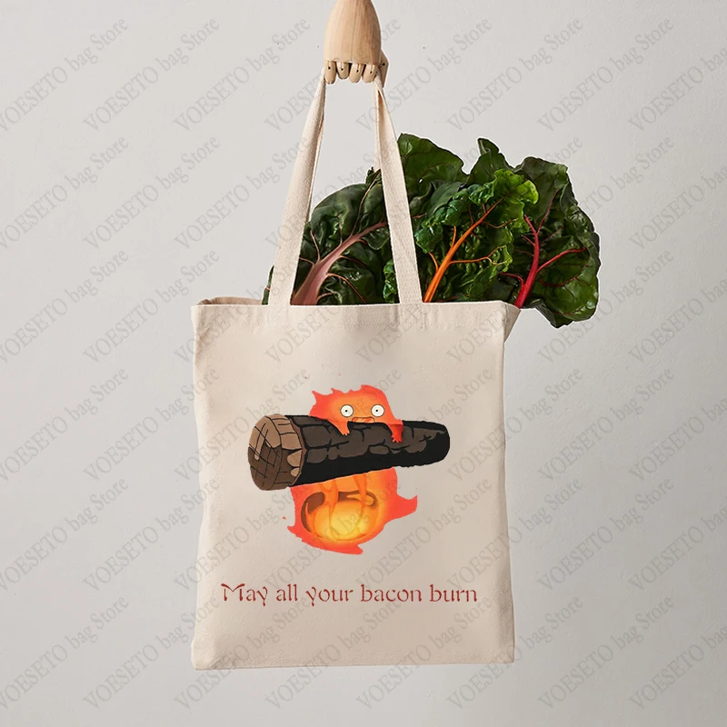 May All Your Bacon Burn Pattern Tote Bag Trendy Folding Canvas Shoulder Bags for Daily Commuting Women's Reusable Shopping Bag