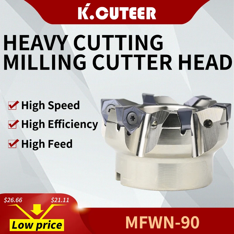 Mfwn-cabeça de Corte Pesado Fresa 90 Graus Dupla Face Plano Hexagonal Wnmu08 Insert Mfwn90050r-mfwn90100r