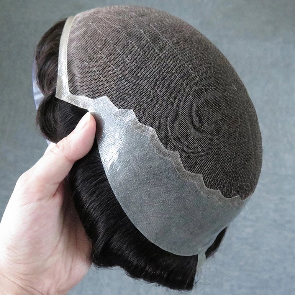 Men's 25mm Curly Ash Blonde Q6 Mesh Swiss Lace Front Toupee 100% Human Hair Bleached Knots #1B80 Grey Brown #17 Prosthesis System