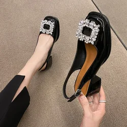 Comemore Fashion Thick Heel Sandals Rhinestone Decoration Female Shoes Slip-on Casual Shoes Women Summer New Women's Sandalias
