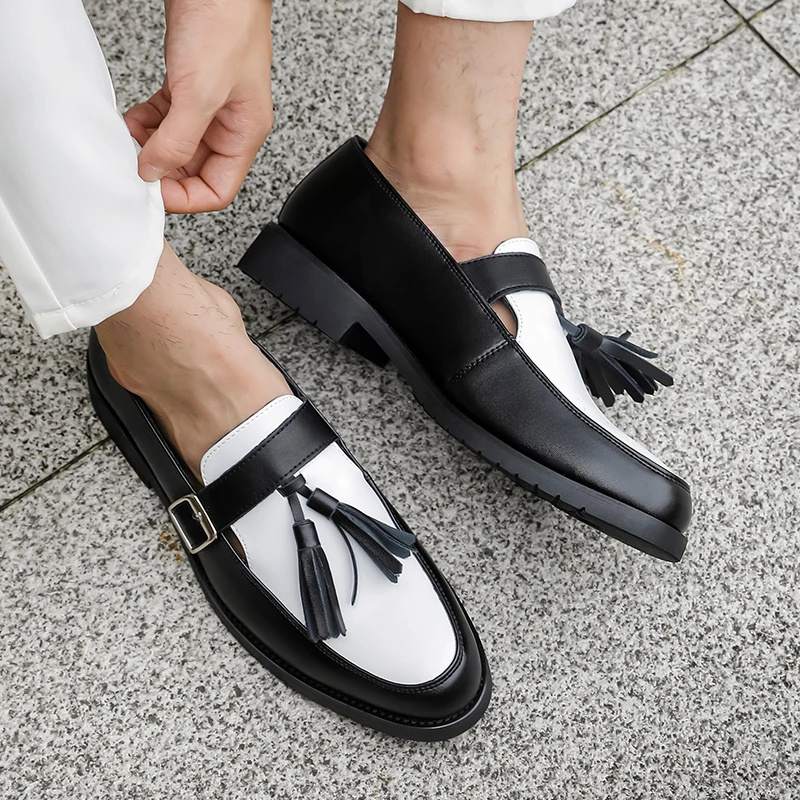 

Fashion Black and White Tassel Party Loafers Quality Street Low Cut Comfortable Casual Shoes Outdoor Soft Comfort Driving Shoes