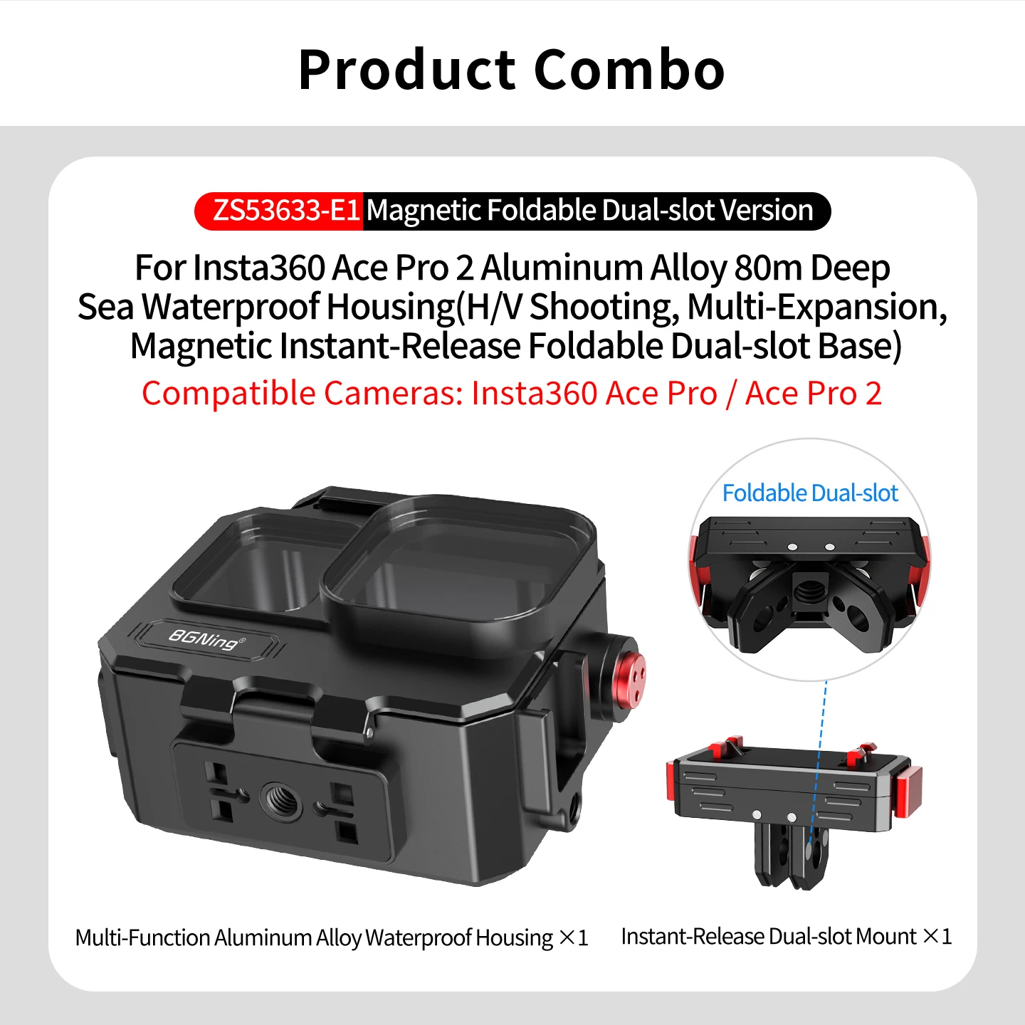 IP68 Wasserdichtes Metallgehäuse für Insta360 AcePro Ace Pro 2 Action-Kamera Unterwasser-Tauch-Magnetische Schnellverschluss-Halterung – Detail 30