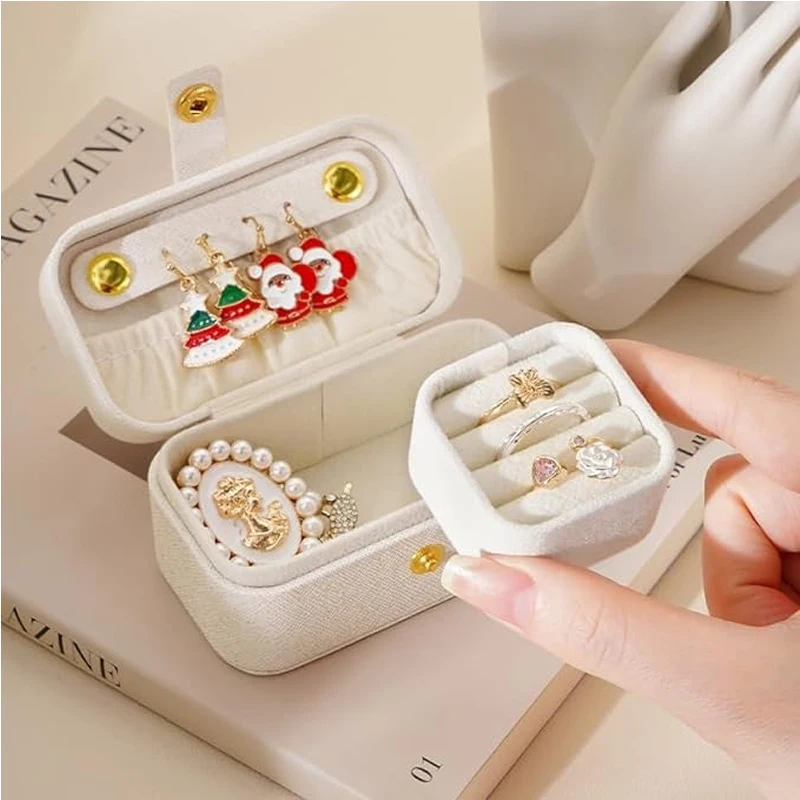 

Портативная мини-шкатулка для драгоценностей из искусственной кожи, небольшой дорожный футляр для хранения со съемным слотом для колец, ожерелий, сережек, помады