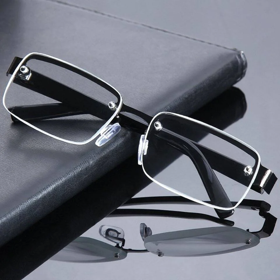 Herren-Lesebrille mit Imitationskristall-Halbrahmen, Presbyopie-Brille, Dioptrien +1,0 bis +4,0, Retro-Brille – Detail 1