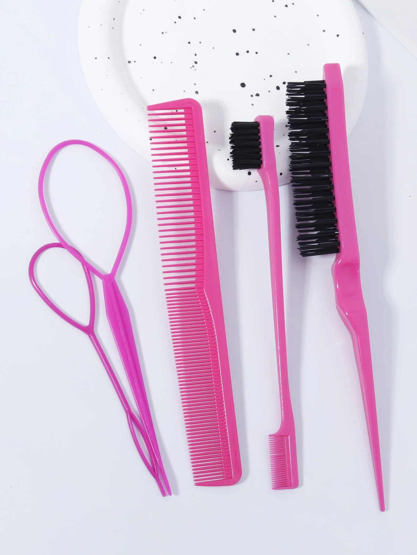 مجموعة مشط شعر مكونة من 5 قطع، 2 أدوات جديلة فرنسية، 1 فرشاة شعر مثيرة، فرشاة تحكم بحافة واحدة، مجموعة مشط شعر واحدة، خاصة لشعر مستعار حقيقي #4