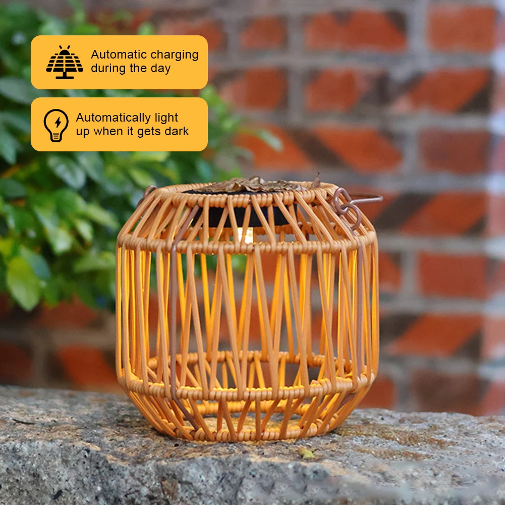 Lampa wisząca z rattanu, zasilana energią słoneczną, wodoodporna, ręcznie pleciona, żyrandol LED do salonu, sypialni, dekoracja.