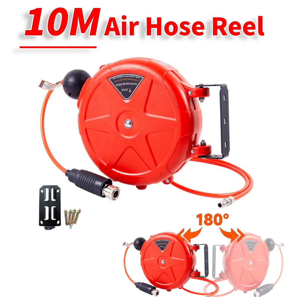 

Compressor Hose Reel Retractable 10m Automatic Rewind Tool Commercial Reel With Swivel Bracket Quick Coupler Air Compressor