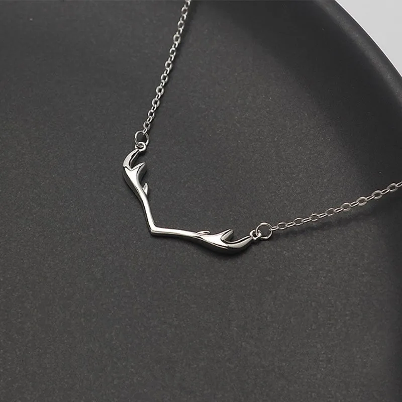 Fashion Simple 925 Sterling Silver Antler Elk Pendant Necklaces For Women Girl Hot Sale Jewelry JY061