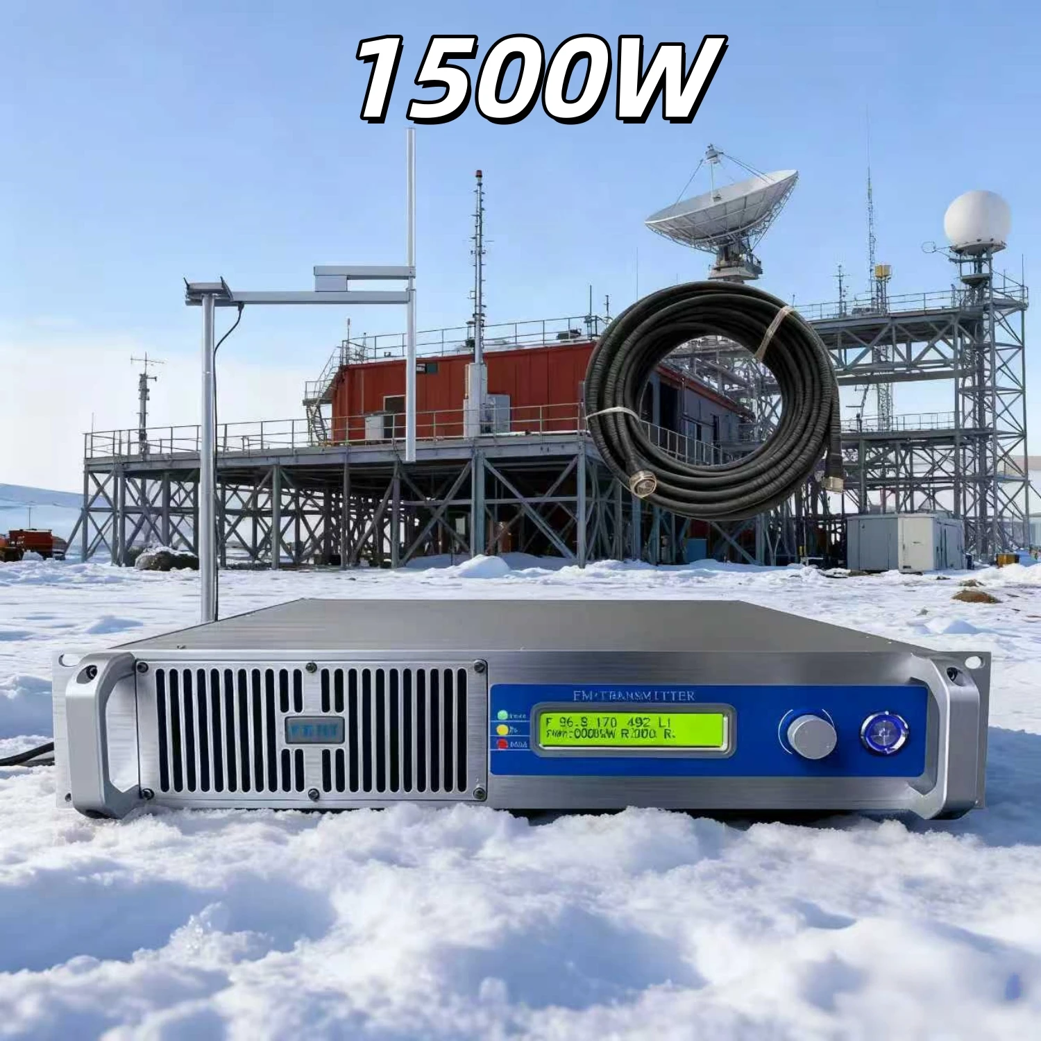 

TC- Extreme-Durable 1500W FM Transmitter with Antenna & Cable – Stable Signal for Polar & Field Scientific Expeditions