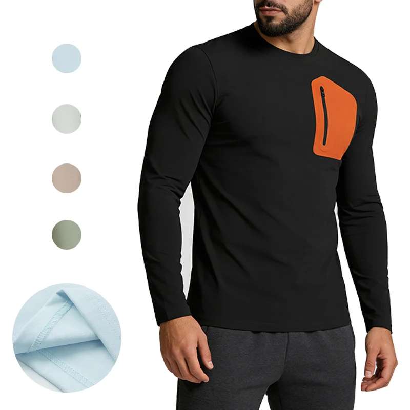 

Мужская рубашка с длинным рукавом (S-4XL), быстросохнущая, с нагрудным карманом, круглым вырезом, для повседневной носки, бега, тренировок в спортзале, дышащая, для ежедневного использования.