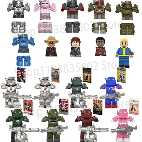 BoS Game T60 Power Armor Army Officers Soldiers Figure Machine gun Model Building Blocks Kids Toys Gifts Boys Girls Juguetes