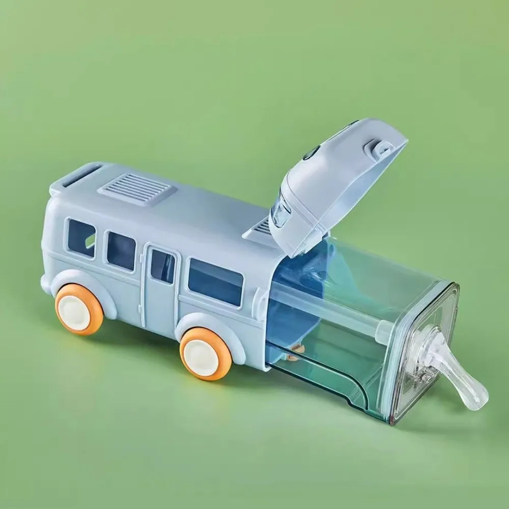 

500ml Baby Bus Water Bottle Removable Leak-Proof Car Shape Straw Water Cup with Shoulder Strap Cartoon 's Water Bottle Gift