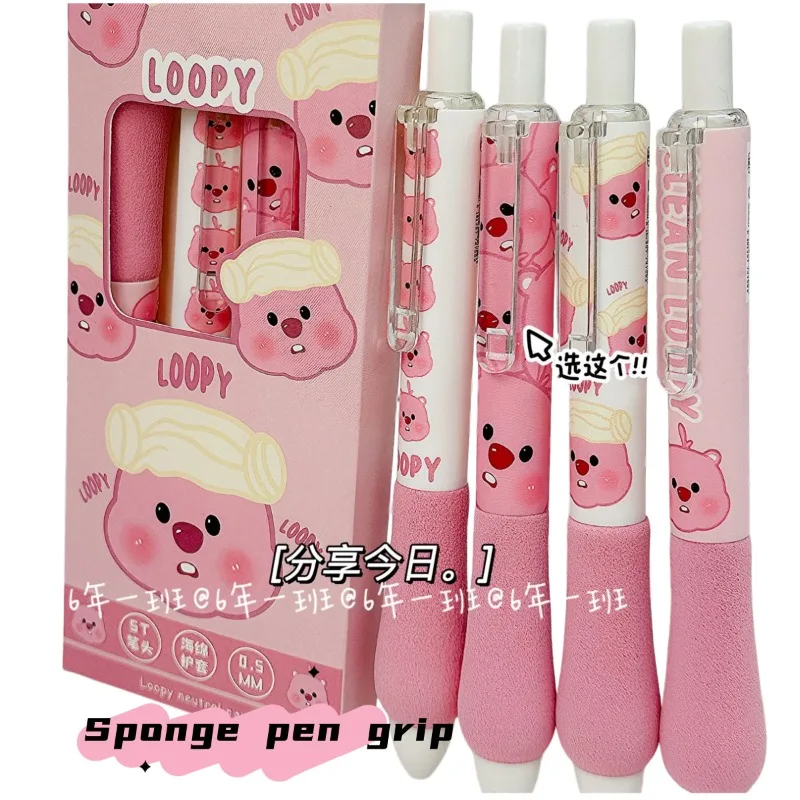 Niedlicher Pororo Schwammstift 0,5mm Einziehbarer Gelstift mit Weichem Griff Loopy Beaver Schreibwaren für Schüler