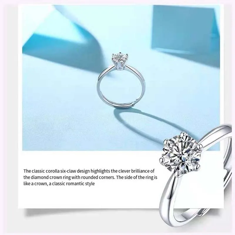 Nowy 1/2 Carat D kolor Moissanite diamentowy pierścionek regulowane pierścienie otwierające 100% 925 srebro kamień obrączka zaręczynowa biżuteria