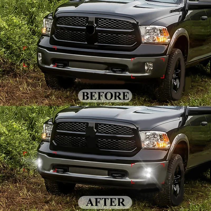 For Dodge Ram 1500 2013-2018 LED Fog Lights White DRL Bumper Driving Lamps Waterproof Car Accessories 12V