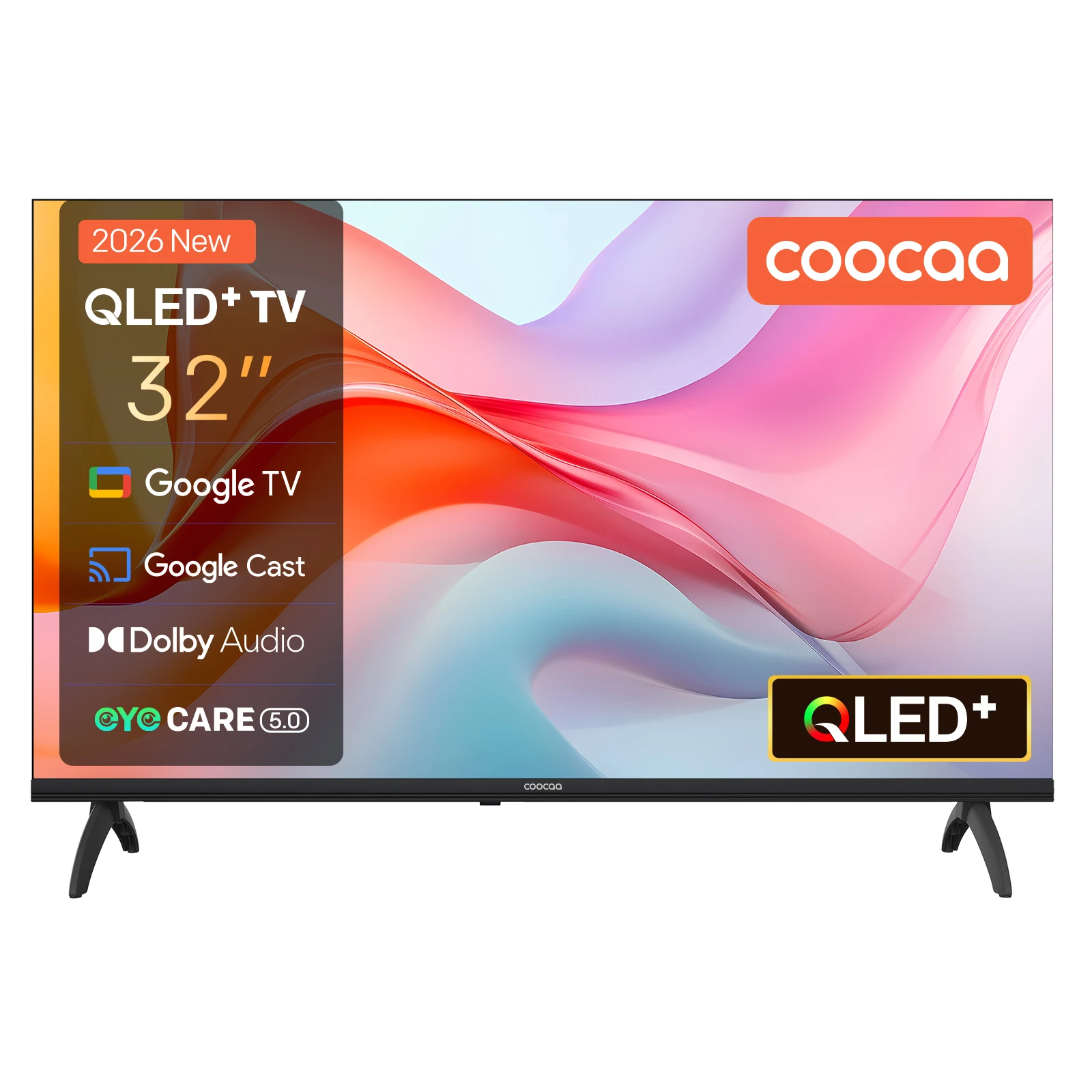 Coocaa Smart TV 32 pouces, 80 cm, TV QLED HD compatible avec Google TV, HDR10, Audio Dolby, Bluetooth 5.1, EyeCare, Google Cast, Triple tuner DVB-T/-T2/-C/-S/-S2 CI+