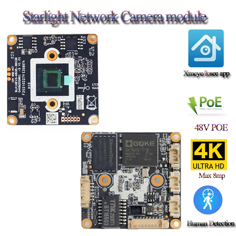 Kamera sieciowa IP POE Starlight 1080P/5MP/8MP, moduł bezpieczeństwa wideo 4K z czujnikiem Sony IMX335 H.265, kompatybilna z Onvif, aplikacja Xmeye