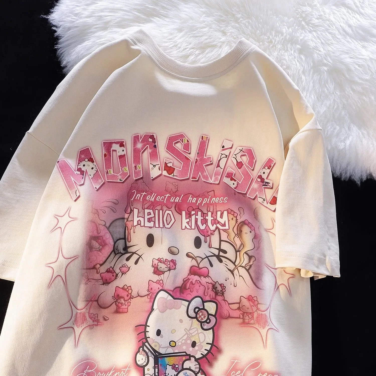 

Sanrio Hello Kitty Printed Short American Street Style Cute Sleeve Couple Sisters Hello Kitty T-shirt Loose Casual Trendy Top