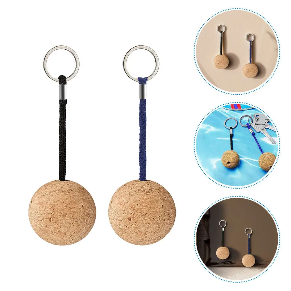 2Pcs Portable Floating Keychain Made of Natural Wood Buoyant Round Ball Design for Outdoor Water Sports Adventure Surfing