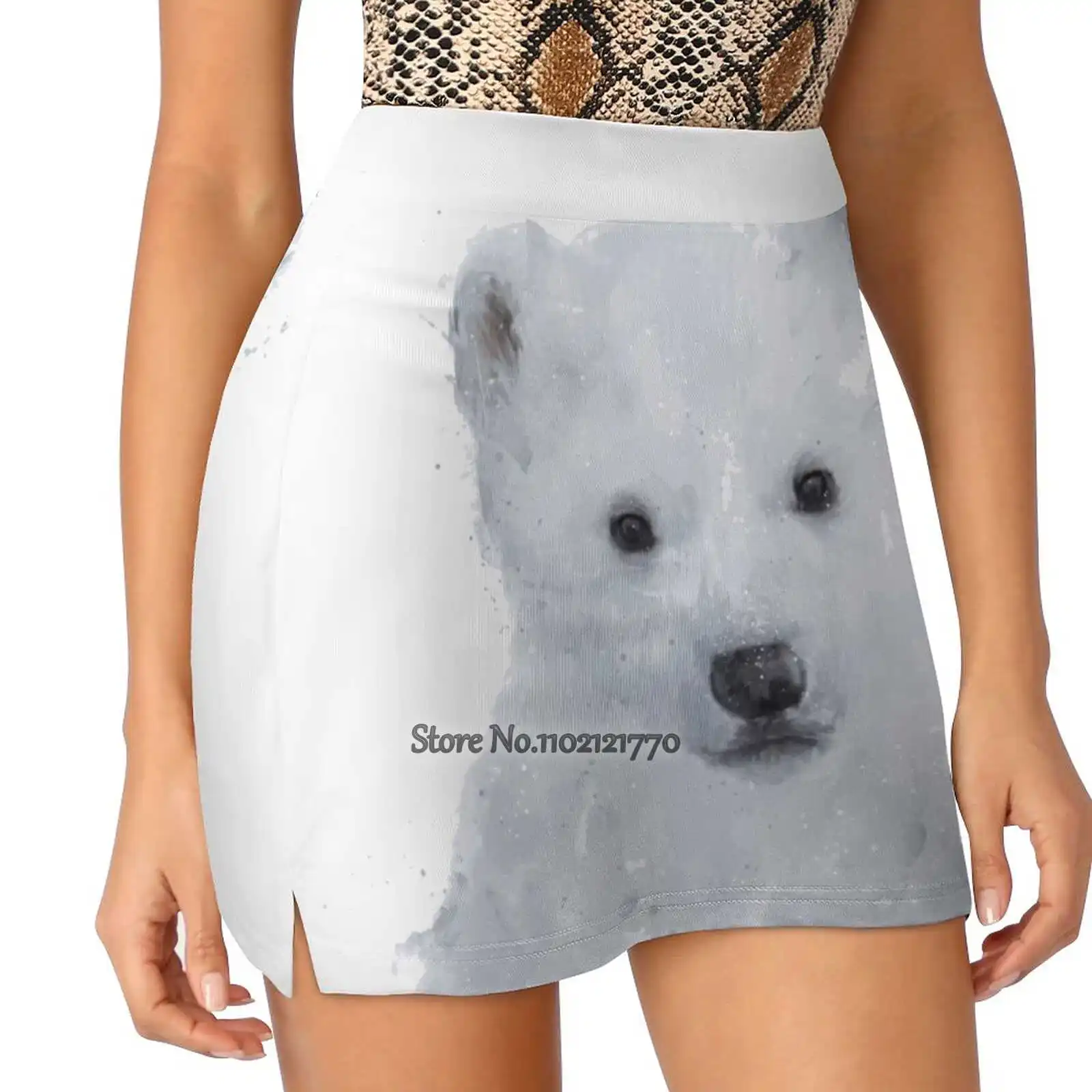 

Little Polar Bear Women Sports Lining Skirt Tennis Dance Fitness Short Printed Skirts Bear Cub Polar Arctic Nature Wild