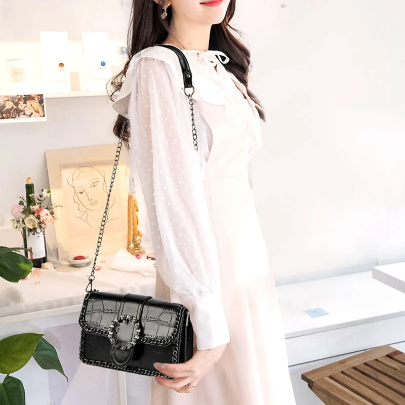 Vintage Alligator Pattern Flap Purse Brand Small Square Bags Diamond Clutch Leather Crossbody Handbags Shoulder Messenger Bags