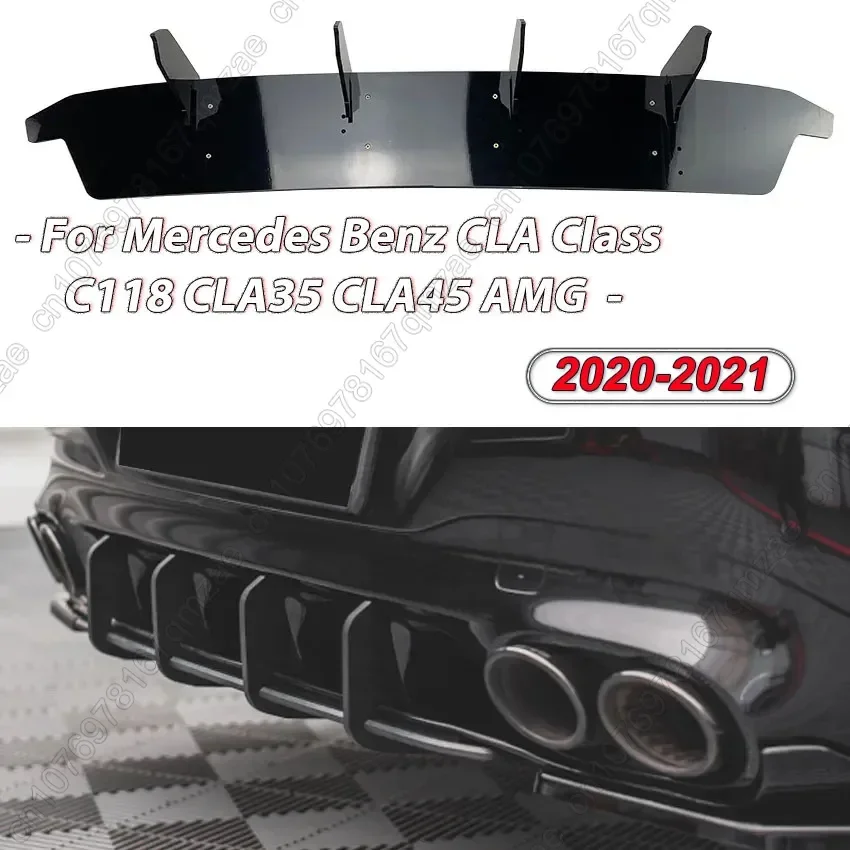 For Mercedes Benz CLA Class C118 CLA35 CLA45 AMG 2020-2021 ABS Black Rear Bumper Diffuser Spoiler Splitter Lip Canard Body Kit