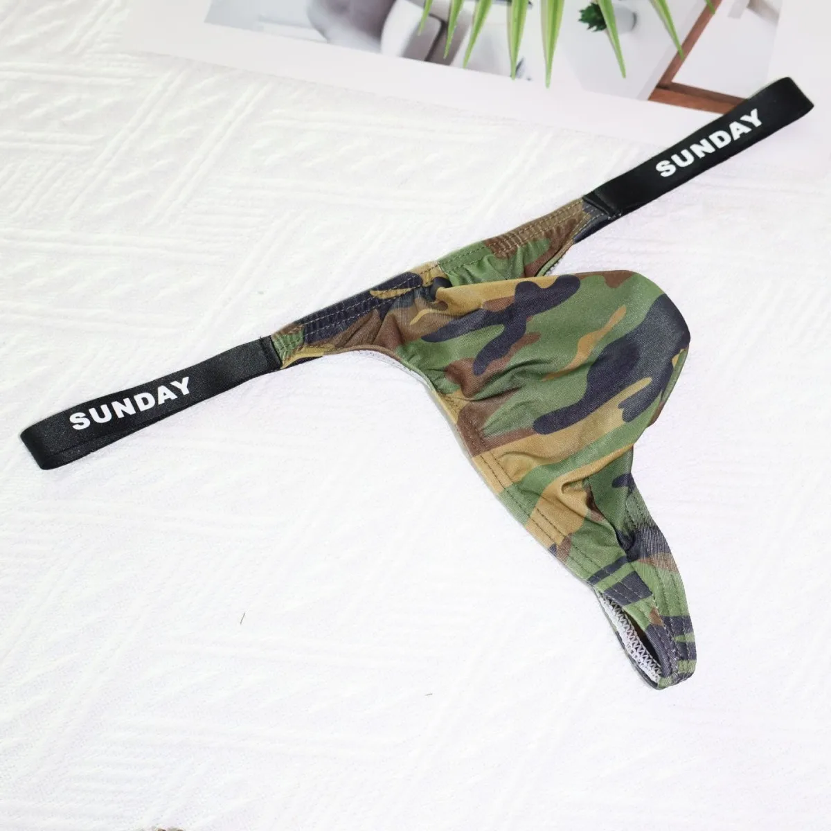 الرجال مثير U محدب الحقيبة ثونغ ليوبارد/التمويه مثليون جنسيا المثيرة T الظهر الملابس الداخلية مطاطا الرياضة سراويل التجفيف السريع بيكيني موجز #3