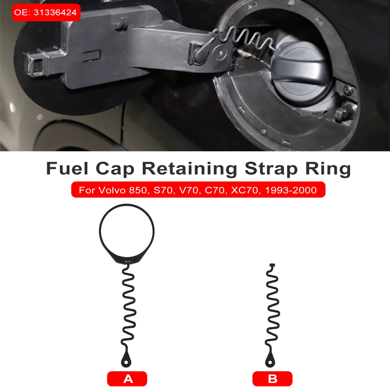 31336424 Black Petrol Fuel Cap Cable Strap Ring Fit For Volvo S60 S80 V70 XC70 2000-2008 Car Assesories