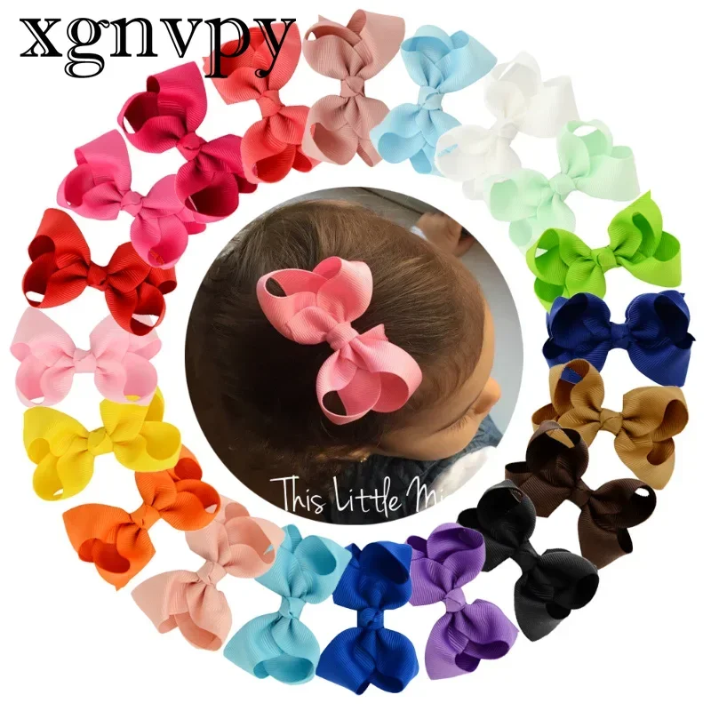 xgnvpy 1Piece 3Inches Grosgrain Ribbon Bows Hair Clip for Kids Girls Solid Color Bowknot Classic Bubble Hair Accessories