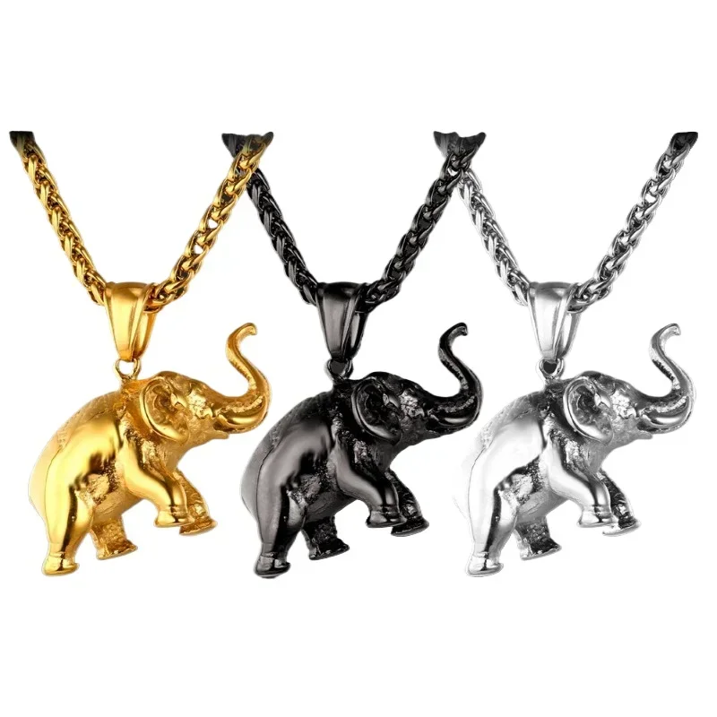 

Elephant Pendant Necklace Cute Gift Unique Design yellow Gold color 316L Stainless Steel Trendy Necklace P1815G