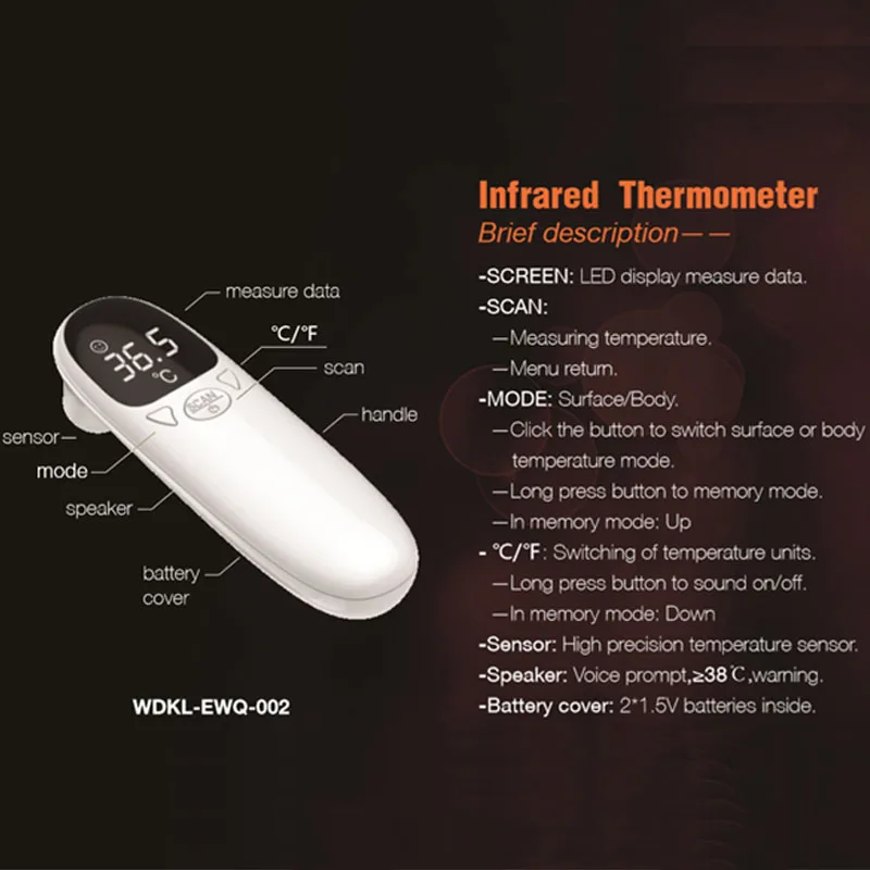 Medical Digital Thermometer Infrared Electronic Contactless Fever Forehead Thermometre for Adult and Baby Body Healthcare