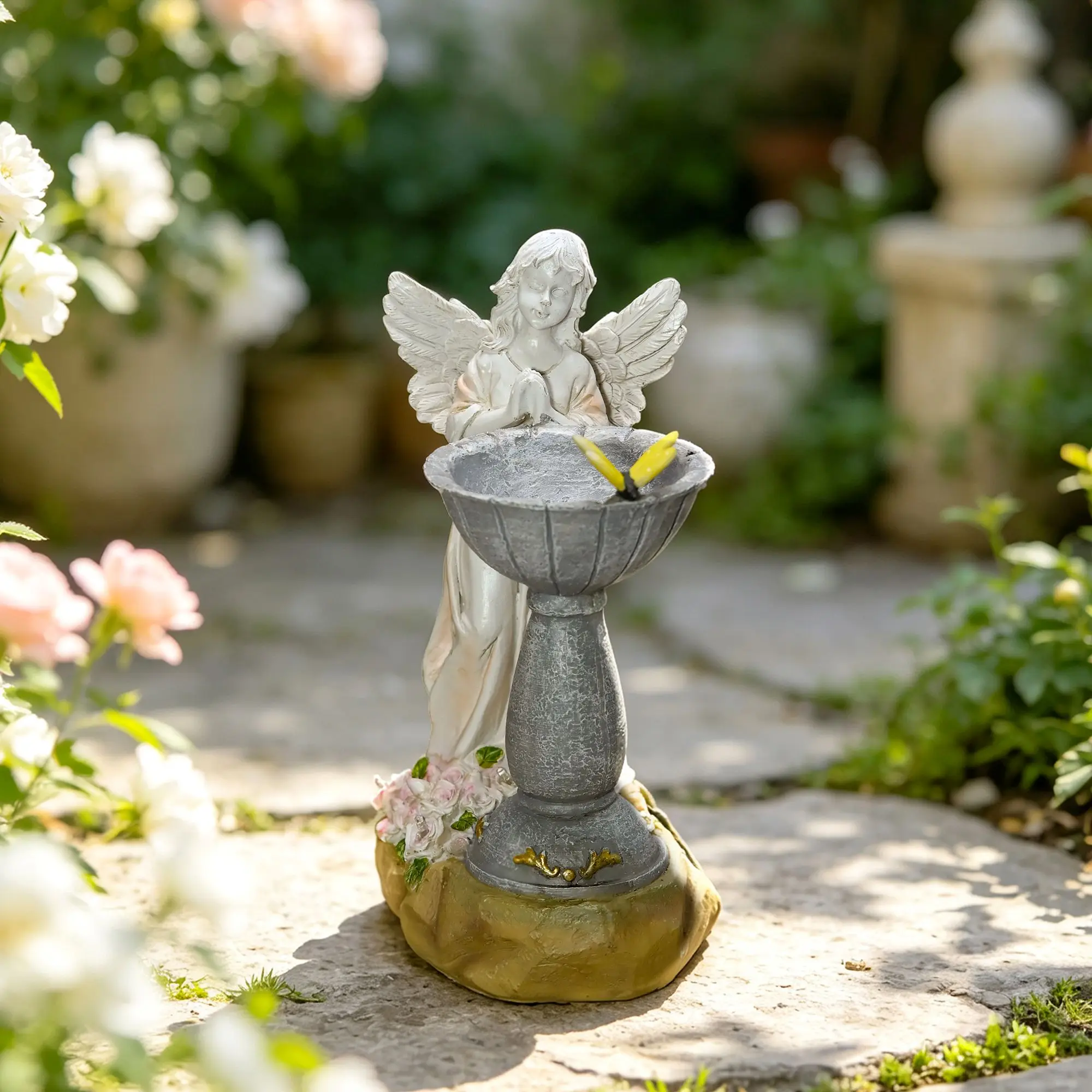 Elegant Solar Winged Fairy Statue Resin Outdoor Ornament Weather Resistant Festival Home Garden Yard Patio Lawn Night Landscape