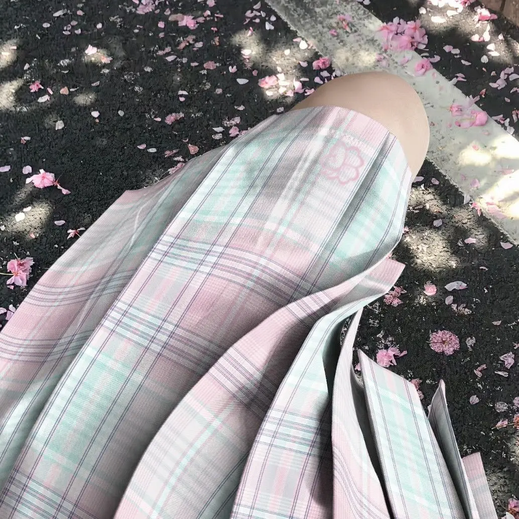 

Японская оригинальная вышитая клетчатая юбка Jk, милая плиссированная юбка в студенческом стиле, униформа, короткая юбка