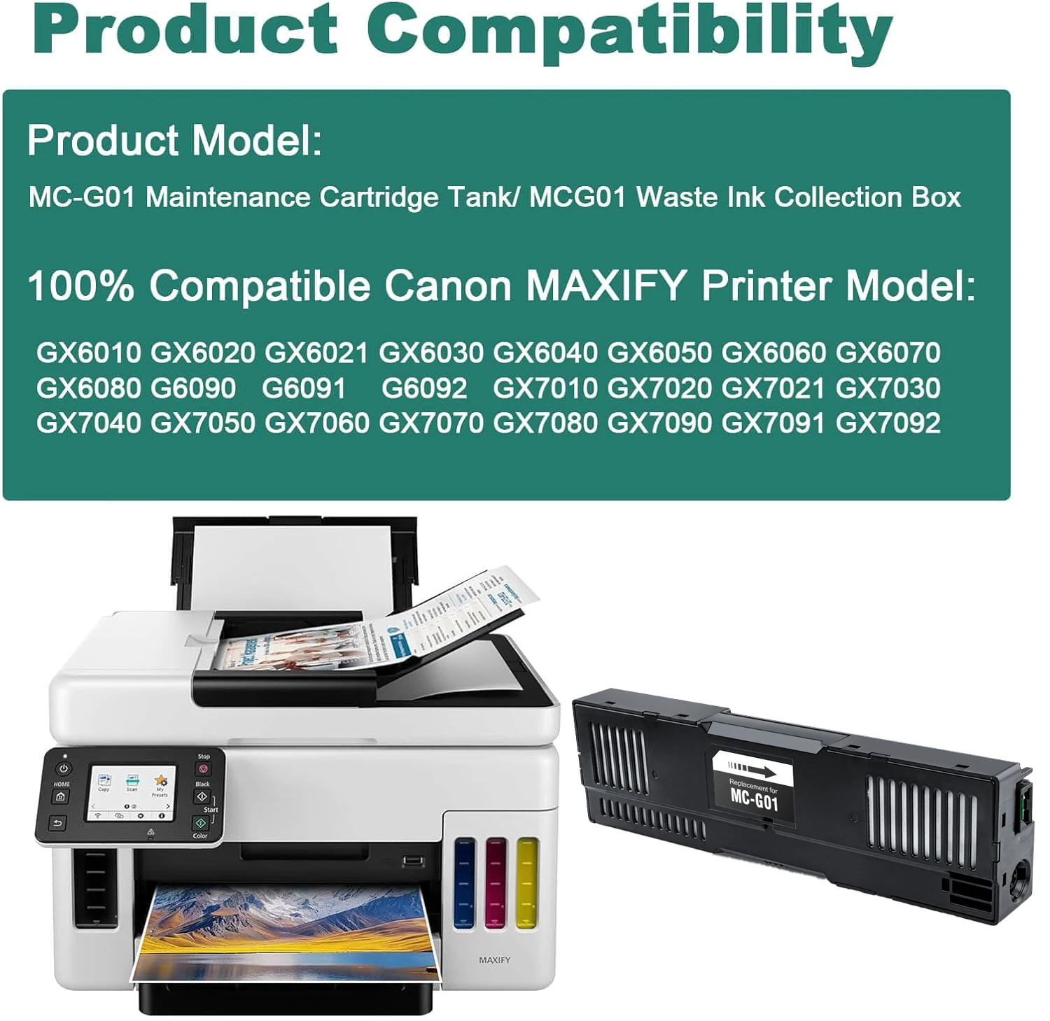 MC-G01 Maintenance Cartridge Compatible For Canon MAXIFY GX7021 GX6021 GX7020 GX6020 GX6010 GX7010 G6091 G6092 GX7090 Printer