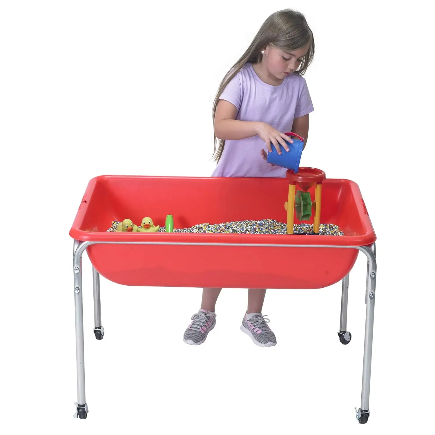 Mesa sensorial grande infantil de 24", caixa de areia com tampa, mesa de água para crianças, vermelha